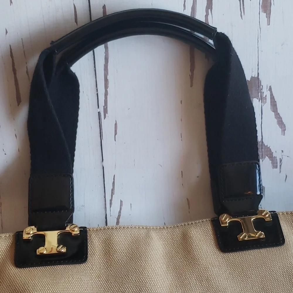 Tory Burch canvas and patent leather tote large bag
